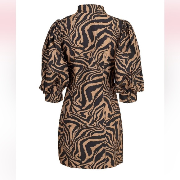 Ganni Puff-Sleeve Tiger-Print Cotton Shirtdress Shift Dress Button Down Collared - Picture 7 of 9